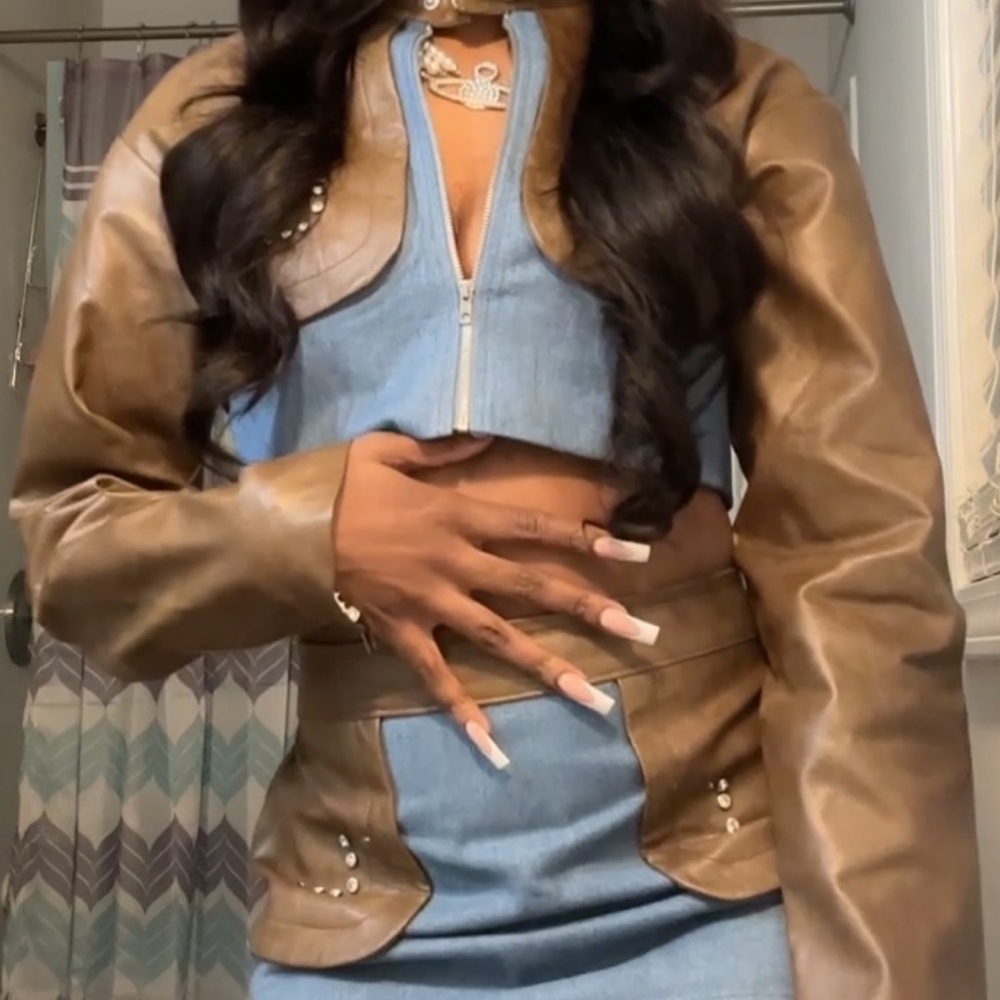 Fashion Nova Brown and Blue Jean Jacket